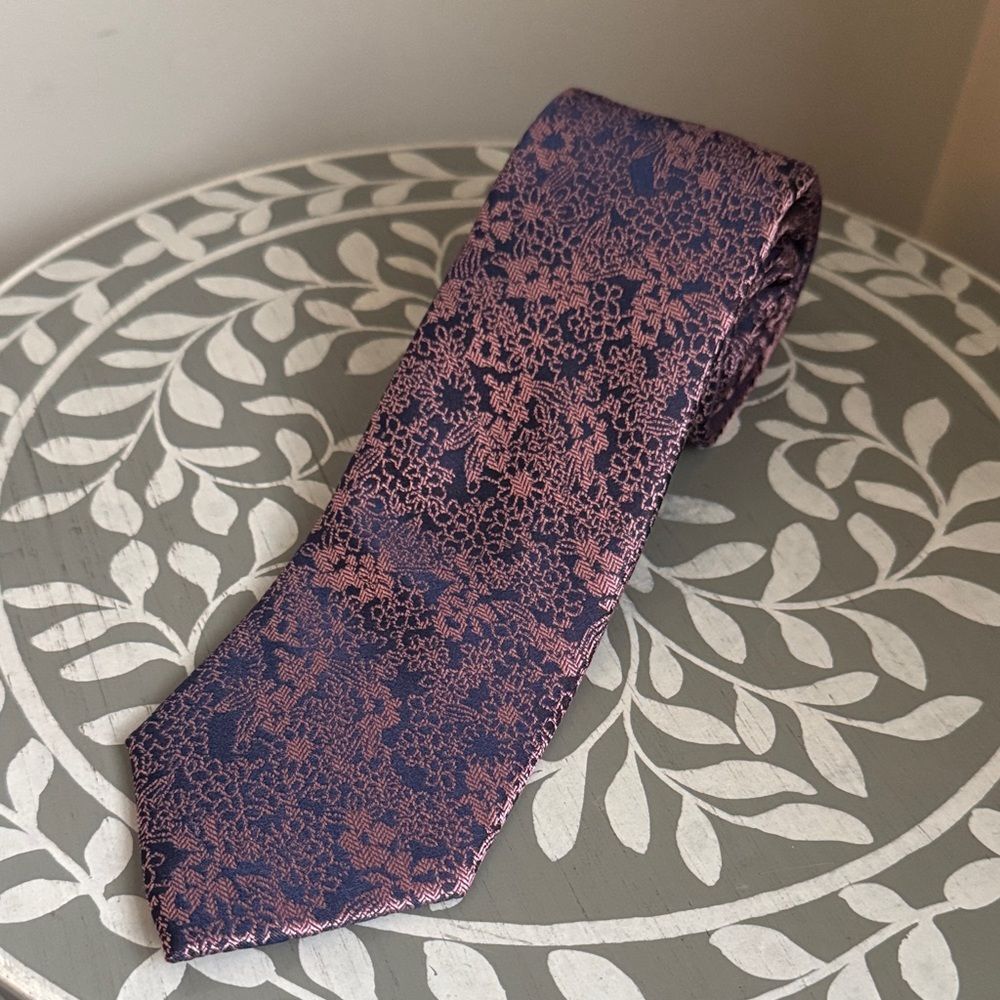 Michael Kors Floral Pink and Blue Silk Tie
